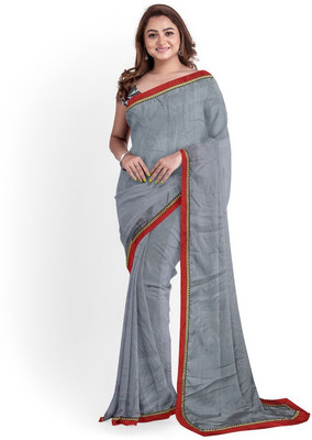 Sareez House Solid/Plain Daily Wear Georgette Saree(Grey)