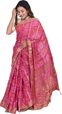 SNEH Printed Bandhani Art Silk Saree(Pink)