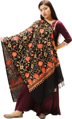 Radha Madhav Enterprise Cashmere Embroidered Women Shawl(Black)