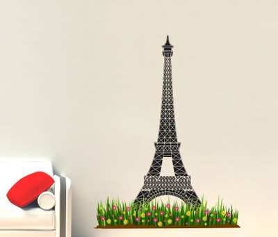 Stickerberry 108 cm Paris Eiffel Tower With Grass Wall Sticker Standard Size- 58Cm X 108Cm Self Adhesive Sticker(Pack of 1)