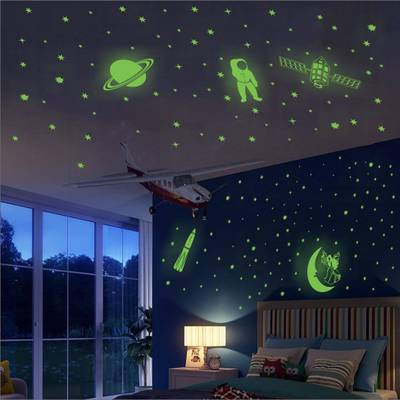 LOOK DECOR Green Fluorescent ( Radium Sticker) Night Glow in the Dark, Star Astronomy Wall Stickers (Pack of 201 Stars Big and Small) - Complete Sky Code-105 Medium Glow in the Dark Sticker