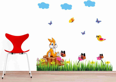 Creatick Studio 124.46 cm Creatick StudioBeautiful easter Bunny grass and Butterfly wall stickers Self Adhesive Sticker(Pack of 1)
