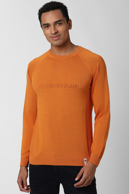 PETER ENGLAND Self Design Crew Neck Casual Men Orange Sweater