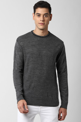 PETER ENGLAND Self Design Round Neck Casual Men Grey Sweater