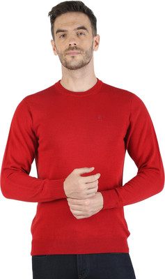 MONTE CARLO Solid Round Neck Casual Men Maroon Sweater