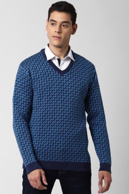 PETER ENGLAND Self Design Formal Men Dark Blue Sweater