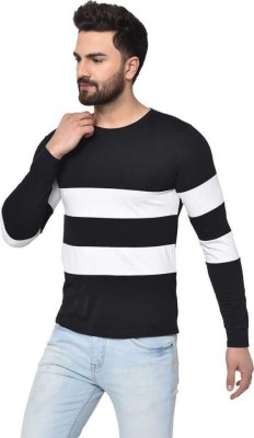 UNICUS APPAREL Striped Men Round Neck Black, White T-Shirt