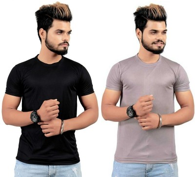 eDESIRE Solid Men Round Neck Black, Grey T-Shirt