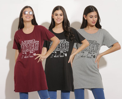 Ddaspration Typography Women Round Neck Multicolor T-Shirt