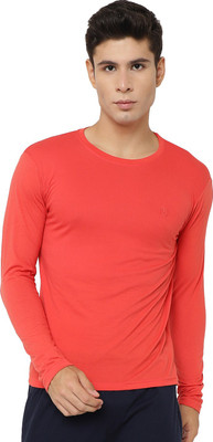 CHKOKKO Solid Men Round Neck Pink T-Shirt