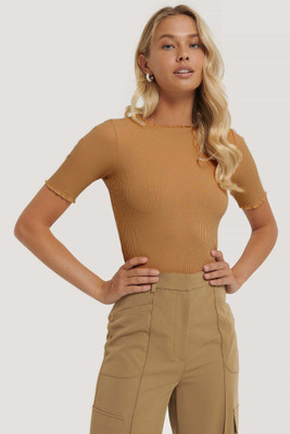 Redamancii Casual Self Design Women Beige Top