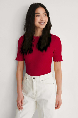 Redamancii Casual Solid Women Maroon Top