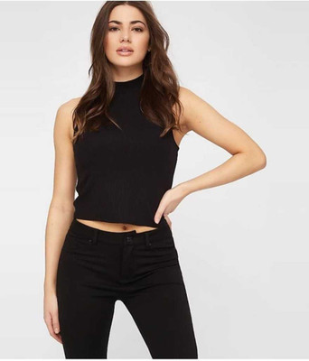 SANA FASHIONS Casual Solid Women Black Top