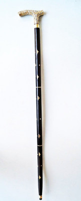 forest craft Golden Handle With Black Wooden Walking Stick