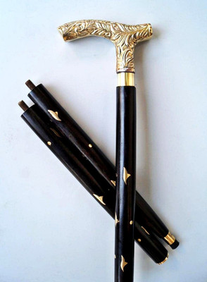 forest craft Brass Golden Handle With Sheesham Wood 36-Inch Walking Stick