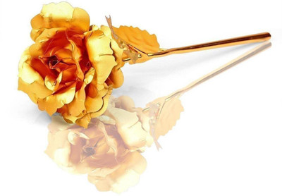 Splendid Golden Foil Rose Valentine Gift Showpiece (Gold Plated, Gold) Gold Rose Artificial Flower(25.5 inch, Pack of 1, Single Flower)