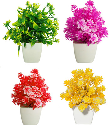 Litoria set of 4 Great And Different color Bonsai Wild Artificial Plant  with Pot(17 cm, Multicolor)
