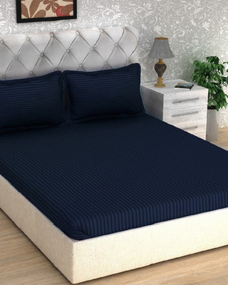 Dokarn Cotton Double Flat 182 TC Striped Bedsheet(Pack of 1, Nevy Blue)
