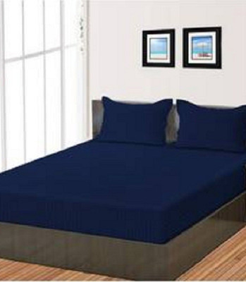 Dokarn Cotton King Flat 182 TC Striped Bedsheet(Pack of 1, Nevy Blue)