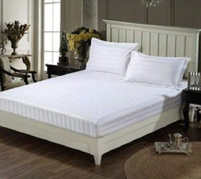 Dokarn Cotton Queen Flat 182 TC Striped Bedsheet(Pack of 1, White)