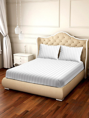 Dokarn Cotton King Flat 180 TC Striped Bedsheet(Pack of 1, White)