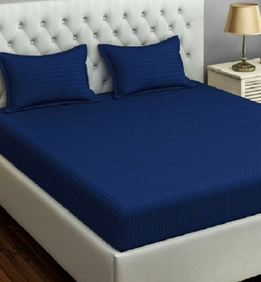 Dokarn Cotton Queen Flat 182 TC Striped Bedsheet(Pack of 1, Nevy Blue)