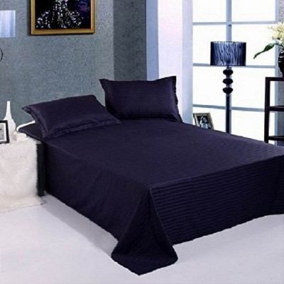 Dokarn 180 TC Cotton Queen Striped Flat Bedsheet(Pack of 1, Nevy Blue)