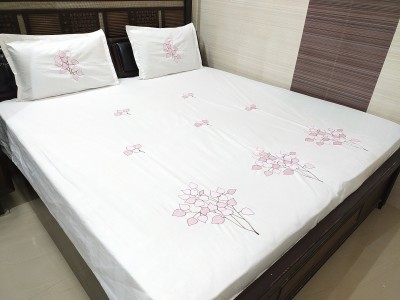 ABC TEXTILE HOUSE 250 TC Cotton Queen Embroidered Flat Bedsheet(Pack of 1, White)