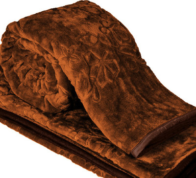SOVAM Self Design Double Mink Blanket for  Mild Winter(Woollen Blend, Brown)