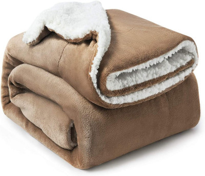 Flipkart SmartBuy Solid Double Sherpa Blanket for  Heavy Winter(Polyester, Brown)