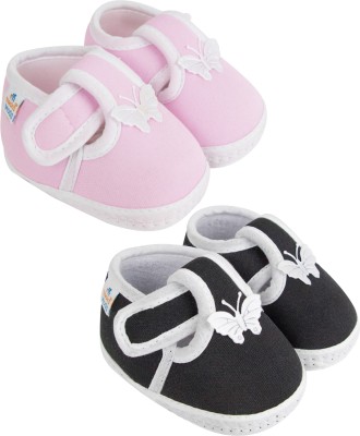 Neska Moda 3 To 12 Months Baby Boys & Baby Girls Set of 2 Pair Combo Cute Soft Cotton Shoe Booties(Toe to Heel Length - 12 cm, Baby Pink, Black)
