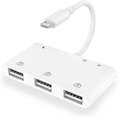 microware Lightning OTG Card Reader 6 in 1 Camera Adapter with Camera Memory Reader, SD &TF Card, Power Delivery Card Reader(White)