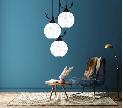 Cruv Diamond Shape Frosted Glass with Deer Shape Horns Chandelier(Jhumar) Hanging Pendants Ceiling Lamp(Black, White)