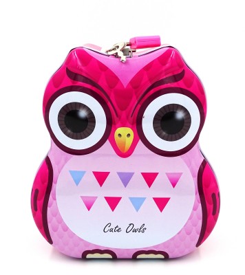 poksi Owl Design |Embossed|METAL COIN BANK PIGGY BANK FOR KIDS WITH LOCK AND KEY ( PINK) (1 PCS) Coin Bank (Pink) Coin Bank(Pink)