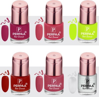 Perpaa Rose Gold Gloss & Shine Nail Polishfor Women,(8ml each)� Fuchsia Pink ,Pink Punch , Neon ,Glitter Pink ,Stylish Red ,Transparent(Pack of 6)