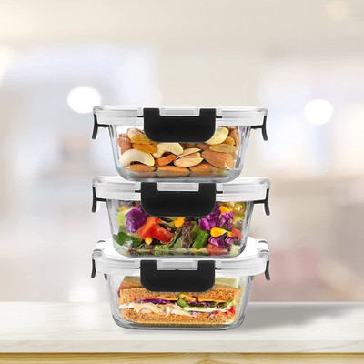 Cutting EDGE Glass Utility Container  - 320 ml(Pack of 3, Black)