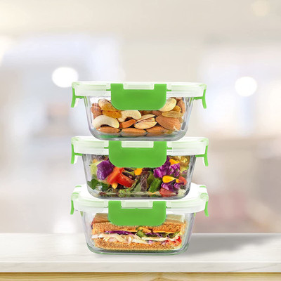 Cutting EDGE Glass Utility Container  - 320 ml(Pack of 3, Green)