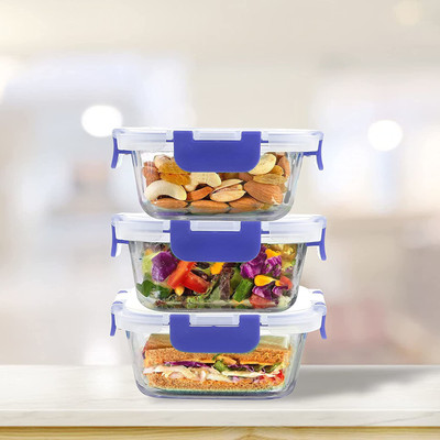 Cutting EDGE Glass Utility Container  - 320 ml(Pack of 3, Blue)