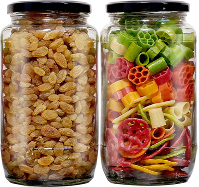 PANEL'S Glass Grocery Container  - 1100 ml(Pack of 2, Clear)