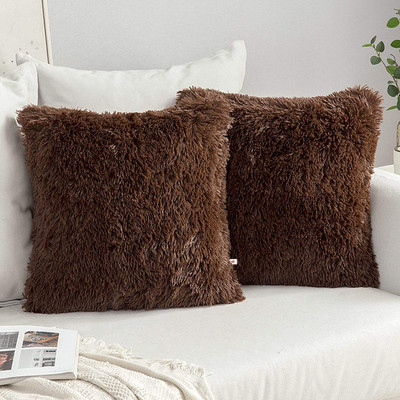 Wondershala Fur, Faux Silk, Microfiber Cushions Cover(40 cm*40 cm, Pack of 2, Brown)