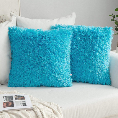 Wondershala Fur, Faux Silk, Microfiber Cushions Cover(40 cm*40 cm, Pack of 2, Light Blue)