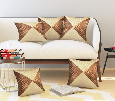 Muskmelon Geometric Cushions Cover(Pack of 5, 40 cm*40 cm, Beige, Brown)