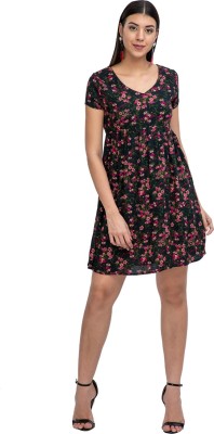 ATHAH Women Fit and Flare Black, Pink Dress