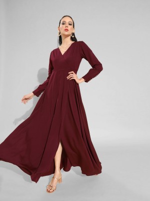 Berrylush Women Maxi Maroon Dress