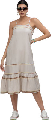 ATHAH Women Layered Beige Below Knee Dress