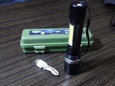 BLUELEX Portable Super Bright Travel Flashlight ,500 Meter 4 Mode Zoomable Waterproof Torchlight ,LED Full Metal Body 10W Flashlight Torch 3 hrs Torch Emergency Light(Black)