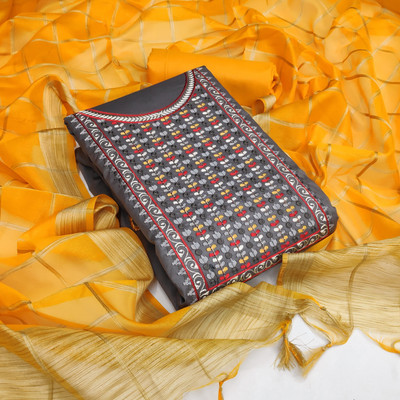 Shadow & Saining Cotton Blend Embroidered Salwar Suit Material