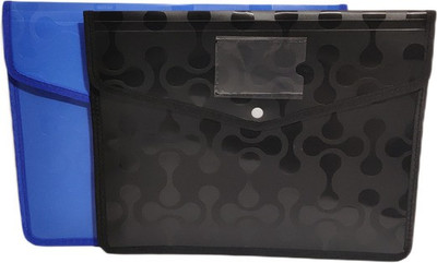 ERIKRAUZ Expanding A4/Legal Heavy Duty Document File Bag, Decent look Envelope Holder Storage Case, Snap Button Organizer, My Clear Plastic Container A4(Set Of 2, Blue, Black)