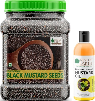 Bliss of Earth Combo Of USDA Organic Black Mustard Seeds (600gm) For Cooking And Organic Mustard Oil (100ML) For Hair Growth & Baby Massage (Pack Of 2) Combo(600 gm, 100 ml)