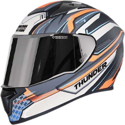 STUDDS THUNDER D8 DECOR WITH MIRROR VISOR Motorsports Helmet(D8 MATT BLK N4 GREY)